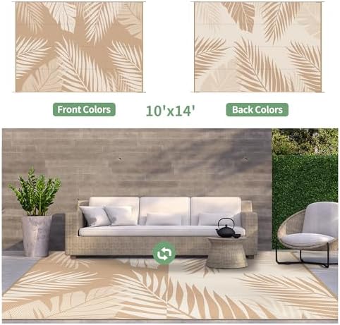GENIMO Outdoor Rug, Waterproof Plastic Rugs 10'x14' for Camping Brown Beige - Image 2