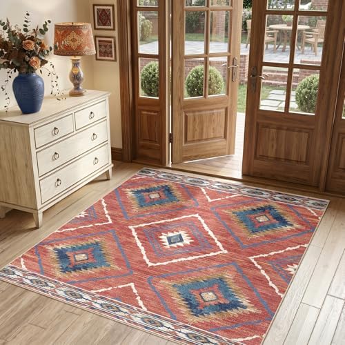 BESTSWEETIE 6ft-Square Washable Area Rug for Living Room Bedroom Red/Orange by BESTSWEETIE