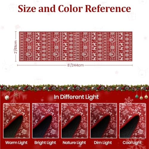 Miukiki 2x8 Christmas Runner Rug Hallway Washable Non Slip Kitchen Rug Red - Image 2