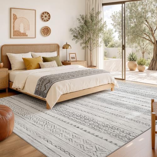 Nakagishi Boho 6x8 Area Rug Living Room Rugs Machine Washable Gray - Image 6