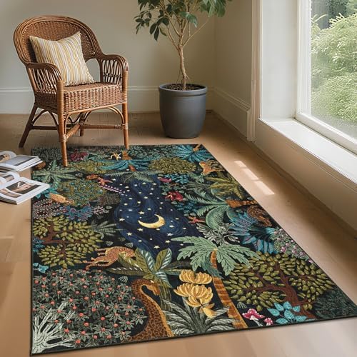 GarveeHome 3x5 Washable Area Rug for Bedroom, Jungle Animal Soft Tiger Rug Non Slip Low Pile Green Carpet Stain Resistant Throw Rug for Bedside Kids Room Office Dining Room by GarveeHome