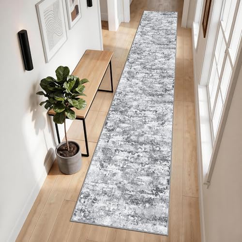 Washable Carpet Runners for Hallway 14ft-Non Slip Floor Runners for Dogs, Abstract Hallway Runner Rug with ‌Silicone Backing, Stain Resistant Rug for Indoor High Traffic,2.6x14,Gray - Image 3