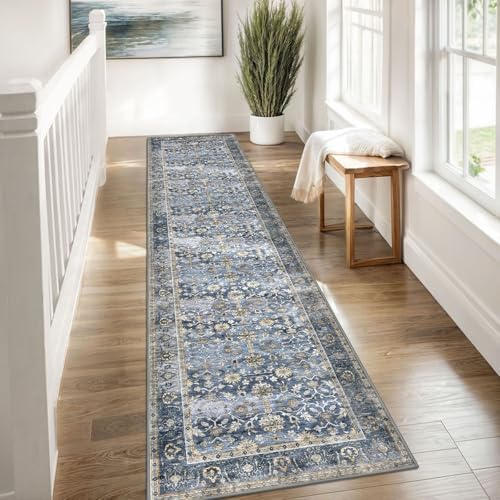 KUTA Vintage Washable Runner Rug 2x8 Blue Grey Beige Runners for Hallways - Image 4