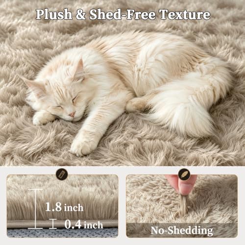 TENGTENGLINK 6x9 Fluffy Shag Area Rug Living Room Bedroom Washable Camel - Image 6