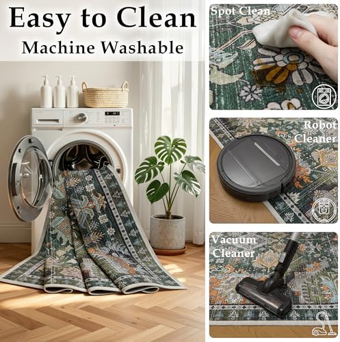 Ruaruarug Washable Area Rug 5×7 for Living Room, Ultra Soft, Dark Green - Image 4