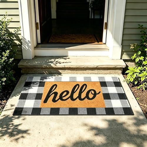 SEEKSEE Fall Decor Buffalo Plaid Outdoor Rug 24x52 Black and White Front Door Mat, Layering Rug for Porch, Washable Doormat, Cotton Area Rug for Outdoor Entrance Entryway Patio Porch Decor - Image 6