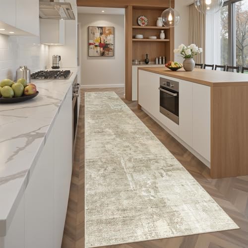 Soalmost Abstract Runner Rug 2x12 Hallway Kitchen Runners Beige/Gray - Image 3