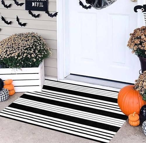 Black and White Striped Door Mat Outdoor 24"x35"Washable Layered Doormat - Image 5