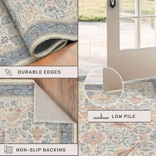 Hazo Haus Washable Red Blue 2x3 Entry Rug Front Door Indoor, Boho Cottagecore Kitchen Floor Rug, Non-Slip & Stain Resistant, Vintage Elegant Farmhouse Floral Décor - Image 5