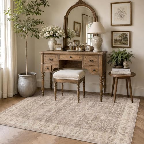 Washable 3x5 Entryway Non-Slip Area Rug Boho Light Taupe Throw Carpet - Image 3