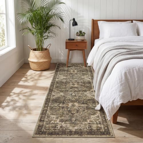 GarveeHome Washable Rug Runner 2x6 Vintage Runners for Hallways Olive Green - Image 2