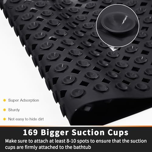 Yimobra Square Shower Mat Non Slip, Super Strong Suction Cups, 21"X21" Bath Tub Mat with Drain Holes, Machine Washable Fast Draining Bath Mats, Bathroom Essentials,Black - Image 2