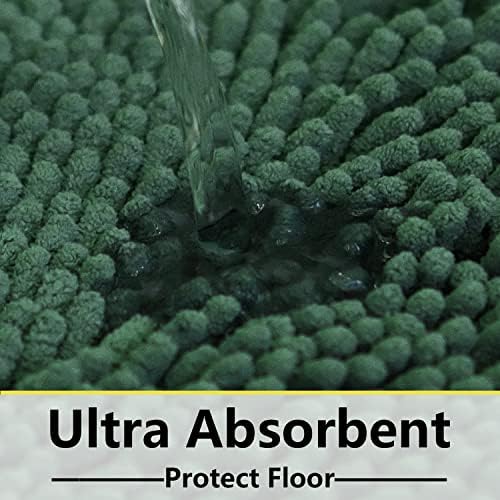 Green Bathroom Rug Chenille 3-Piece Extra Soft and Absorbent Shag Bath Mat Set, Machine Wash Bathroom Rug Set, Strong PVC Non-Slip Underside, Plush Carpet Bath Mat (Dark Green) - Image 6