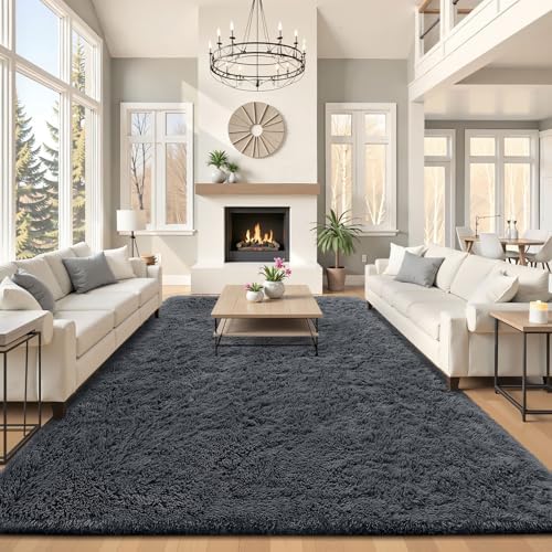 OLANLY 8x11 Machine Washable Large Area Rugs for Living Room, Bedroom, Soft Fluffy Shaggy Bedside Rug, Indoor Floor Carpet for Kids Girls and Boys, Dorms, Nursery, Home Decor Aesthetic, Grey - Image 3
