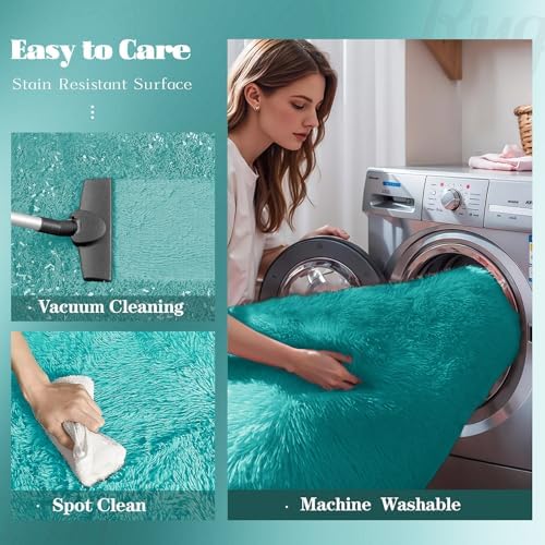 5x8 Area Rug for Living Room: Fluffy Shag Soft Washable Rugs Fuzzy Plush Indoor Carpet for Bedroom Nursery Playroom Dorm Kids Girls Boys Room (Teal Blue, 5'x8') - Image 5
