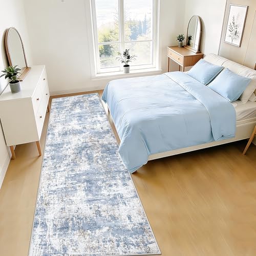 XLUEZ 2.6x8 Runner Rug for Hallway, Washable Modern Abstract Runner Rugs Neutral Soft Non Slip Kids Rug Stain Resistant Indoor Runners for Entryway Bedroom Kitchen Laundry Room(Blue, 2'6''x8') - Image 5