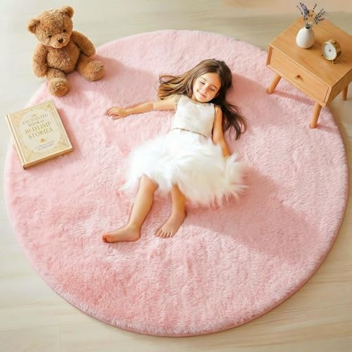 ONASAR Light Pink Round Area Rugs 6ft for Bedroom Living Room, Fluffy Circle Rug for Kids Girls Boys Teen, Soft Plush Shaggy Carpet for Nursery Dorm Classroom Playroom Home Decor Aesthetic - Image 4
