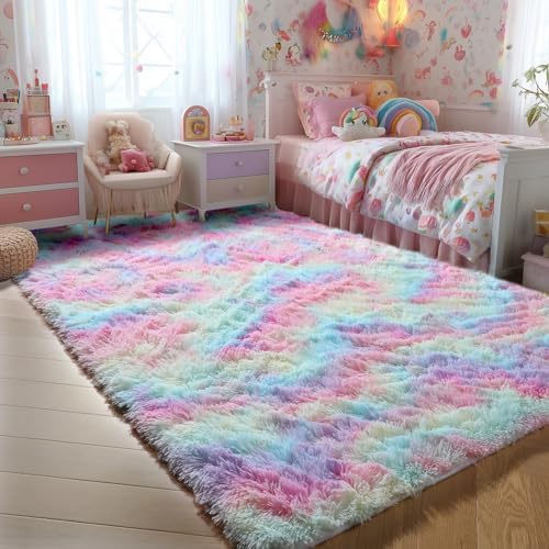 Fluffy Large Rainbow Carpets 6x9, Plush Soft Shaggy Rugs for Bedroom Girls - Image 5