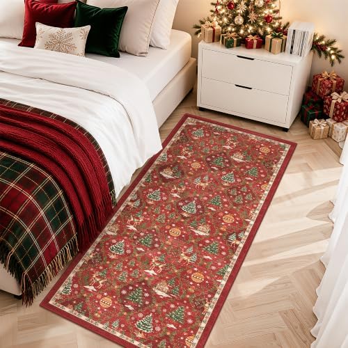 Christmas Runner Rug 2x6 for Hallway, Red Non Slip Washable Low Pile Rug - Image 3