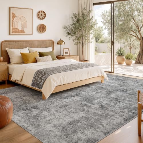 Nakagishi 7x9 Area Rugs Living Room: Washable Abstract Large Neutral Soft Rug Stain Resistant Modern Indoor Floor Non-Slip Carpet for Bedroom Nursery Kids Playroom Office Dining Room Dorm- Grey - Image 6