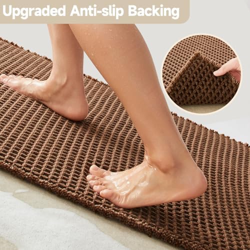 TYUU Waffle Bath Mat, Boho Bathroom Rugs Non Slip, 36x24 Mocha - Image 4