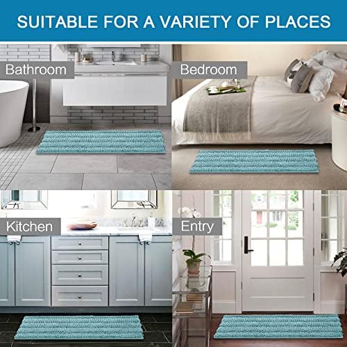 H.VERSAILTEX Bath Rugs for Bathroom Non Slip Bath Mats Extra Thick Chenille Striped Bath Rug Runners 47" x 17" Absorbent Fluffy Soft Shaggy Mats Dry Fast Plush Area Carpet for Bath Room - Aqua Haze - Image 6