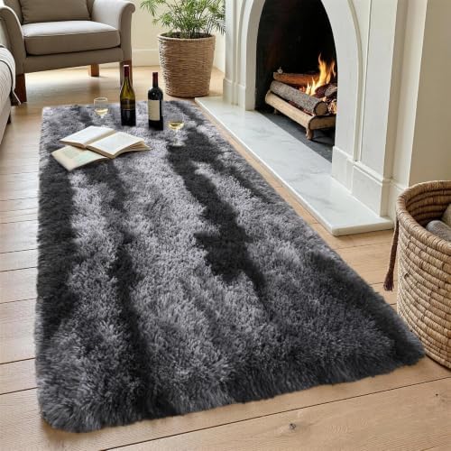 Noahas 2x8 Black Fluffy Soft Runner Rug Non-Slip for Bedroom Dorm Hallway - Image 4