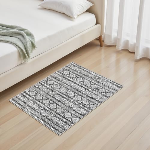 Tortania Area Rug Living Room Rugs - 2x3 Washable Soft Neutral Boho Moroccan Farmhouse Mat Indoor Floor Carpet for Bedroom Hallway Entryway Kitchen Home Office Decor - Black White - Image 3