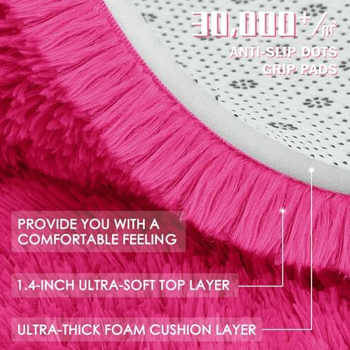 OLANLY Hot Pink Round Rugs for Bedroom - Machine Washable, 7 ft Circle Area Rugs for Living Room, Soft and Fluffy Shaggy Carpet for Teen Girls and Boys, Nursery Rooms, Dorms, Home Decor Aesthetic - Image 6