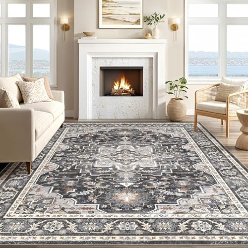 Vintage Living Room Area Rug 5x7 - Large Soft Washable Oriental Traditional Distressed Farmhouse Rugs for Bedroom - Indoor Floor Accent Carpet for Home Office House Decor - Black - Image 5