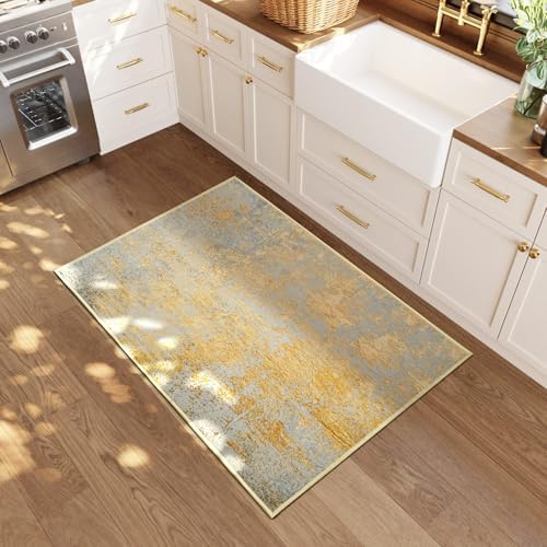 Entrance Rugs Indoor 2x3 Orange, Silver & Gray Entry Rug Washable Abstract Small Area Rug Non-Slip Low Pile Throw Rugs for Entryway, Kitchen Floor, Front Door Indoor Door Mat, Bedroom Bedside - Image 3