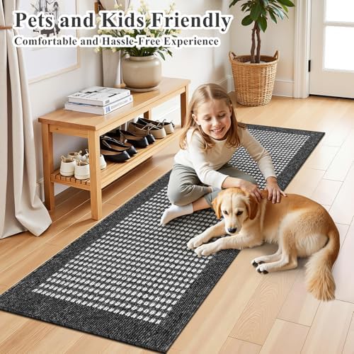 Ileading Laundry Room Runner Rug 2'x6' Non Slip Farmhouse Kitchen Floor Mats with Rubber Backing Machine Washable Black Indoor Decor Carpet for Bathroom Doormat Hallway Entryway Petmat Garage Balcony - Image 3
