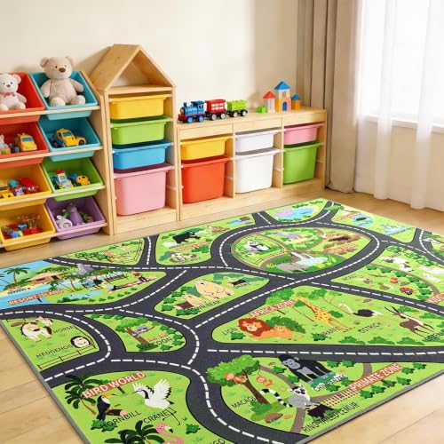 BENRON Zoo Kids Car Rug 5x7 for palyroom, Educational Animal Play Mat by BBENRON