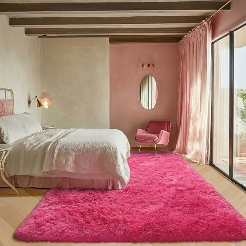 ONASAR Hot Pink Rugs for Living Room Bedroom, Fluffy 5x8 Bedside Area Rug, Soft Plush Shaggy Indoor Floor Carpet for Nursery Kids Girls Boys Teen Dorm Home Office Decor Aesthetic - Image 5
