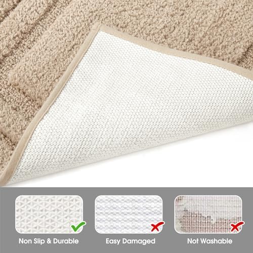 HOMEIDEAS Beige Bathroom Rugs Set of 3, Non Slip Bath Mats - Image 5