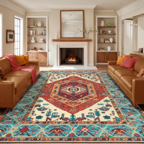 SERISSA 9x12 Washable Non Slip Boho Area Rug for Living Room，Orange by SERISSAHomeDecorCollection