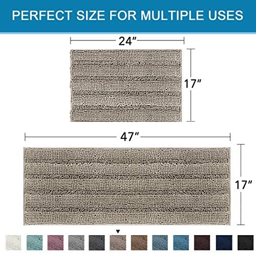 H.VERSAILTEX 2 Piece Bathroom Set - Super Absorbent Chenille Striped Bath Mats, Non Skid, Machine Washable (Taupe, 47 x 17 Plus 17 x 24 - Inches) - Image 2