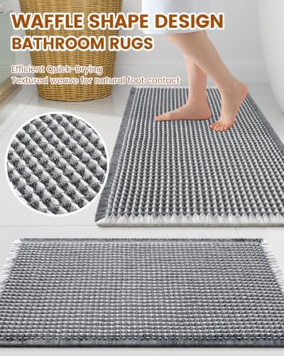 Smiry Waffle Bath Mat 40X32, Soft Absorbent Bathroom Rug, Darkgrey & Cream - Image 2