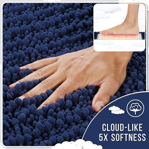 Yimobra Bathroom Runner Rug 70x24 Inch - Extra Long Non Slip Chenille Bath Mat, Soft & Absorbent, Machine Washable Shaggy Hallway Carpet for Vanity Tub Shower, Navy Blue Home Decor Accessories - Image 4