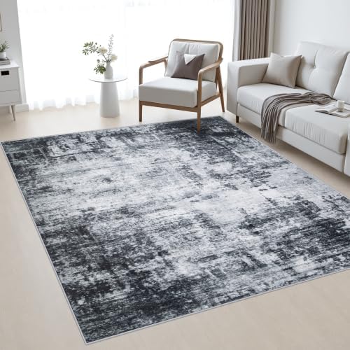 Area Rug Living Room: 5x5 Modern Washable Soft Carpet Dark Black by FXRHLP