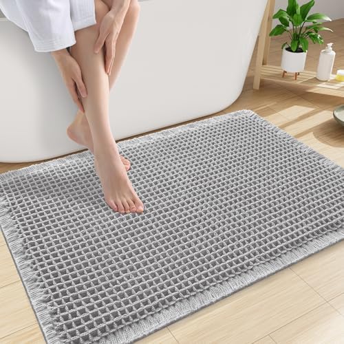 Smiry Waffle Bath Mat 30X20, Extra Soft Absorbent Bathroom Rugs, Light Grey by Smiry