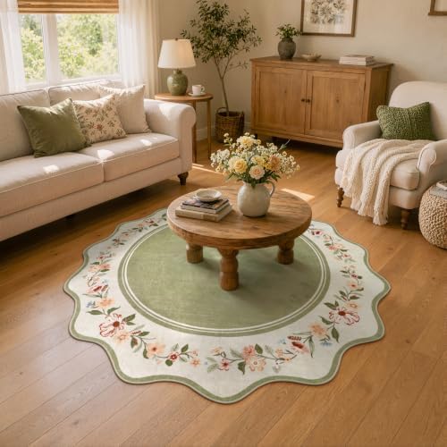 Lahome Round Dining Room Rug 6ft, Green Floral Area Rug - Image 2