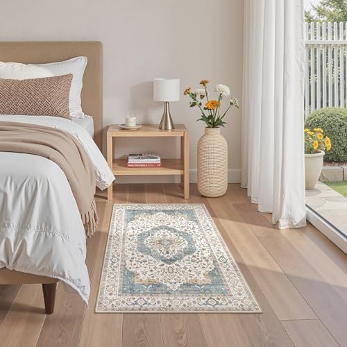 Vintage 3x5 Entryway Rug Washable Area Rug Blue - Image 5