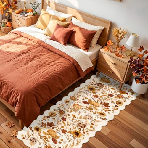 2x6 Fall Floral Kitchen Rugs: Washable Pumpkin Holiday Door Mat Beige-Gold - Image 2