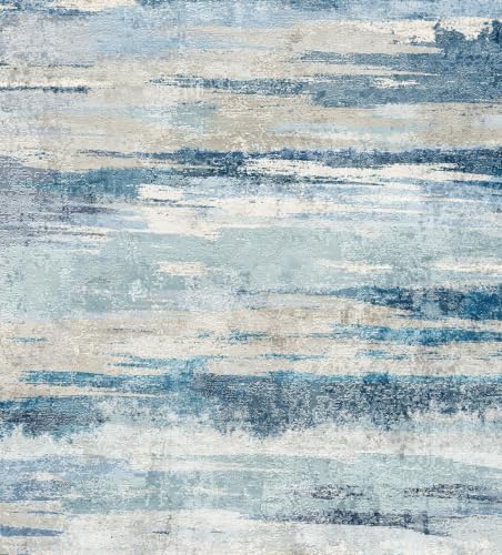 YOUFORTONG Area Rug 7x7 Washable - Large Living Room Bedroom Rugs with Non Slip Backing Indoor Low Pile Stain Resistant Carpet for Dining Room Office Nursery Soft Modern Abstract Home Decor 7x7 Blue by YOUFORTONG