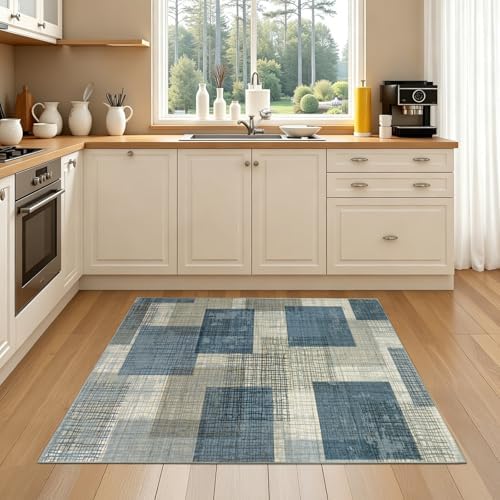 Washable 2x3 Entryway Rug, Throw Rugs with Rubber Backing, Blue - Image 4