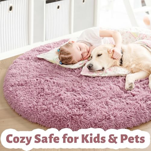 Amdrebio Mauve Pink Big Round Fuzzy Rug 6Ft for Living Room Girls Bedroom - Image 5