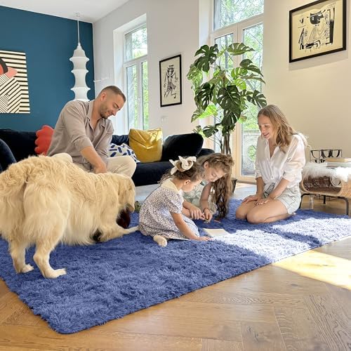 OLANLY 2x6 Machine Washable Runner Rugs for Hallway, Soft Fluffy Shaggy Bedside Rugs for Bedroom, Living Room, Indoor Floor Carpet for Kids Girls and Boys, Home Decor Aesthetic, Denim Blue - Image 5