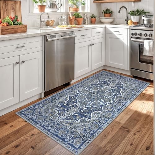 KUTA Vintage Rug 3x5 Area Rugs for Entryway Blue Beige Washable Kitchen Rug - Image 2