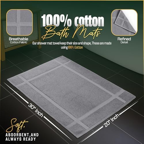 Pearl Linens 6 Pack Cotton Bath Mats for Bathroom, 20" X 30", Light Grey - Image 2